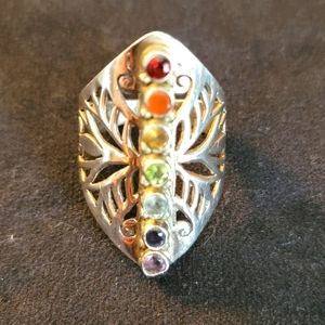 Sterling Silver Chakra ring w/7crystals